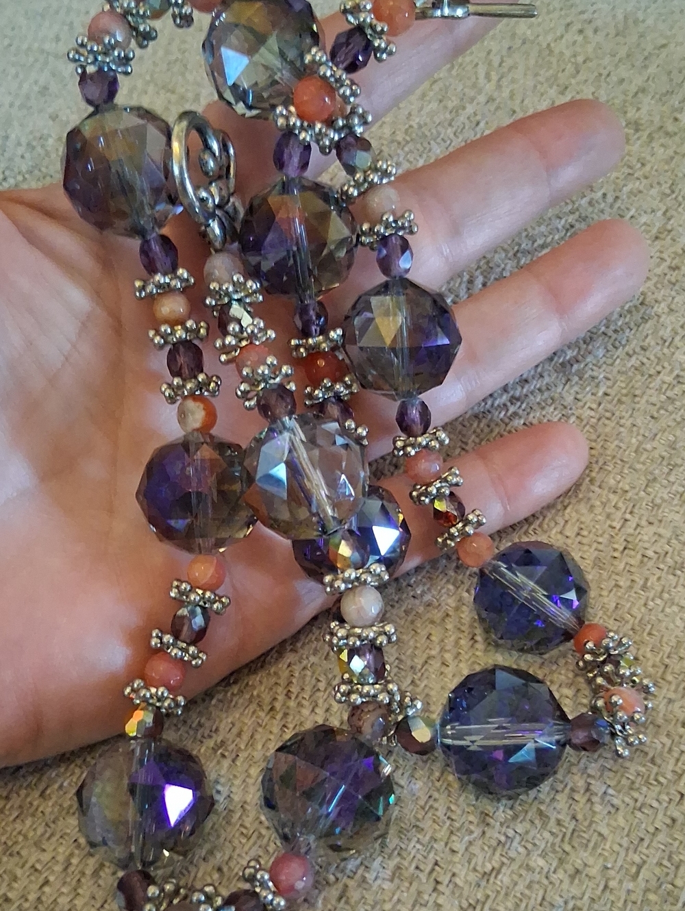 Handcrafted Purple Beaded Crystals Statement Necklace - Elegant Women's Jewelry - Picture 7 of 8
